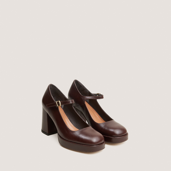 Platform Mary Janes with rounded toes in brown leather | VERITOX