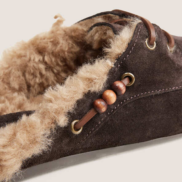 Soft backless loafers in brown split leather | LILOU