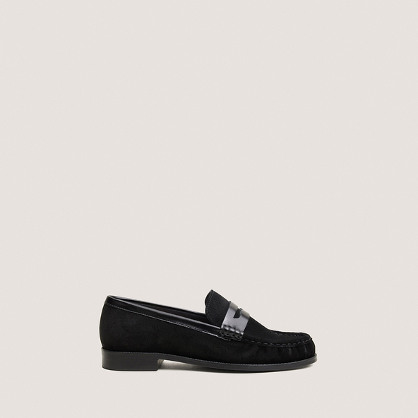 Round-toe loafers in black split leather and black leather | DELICE