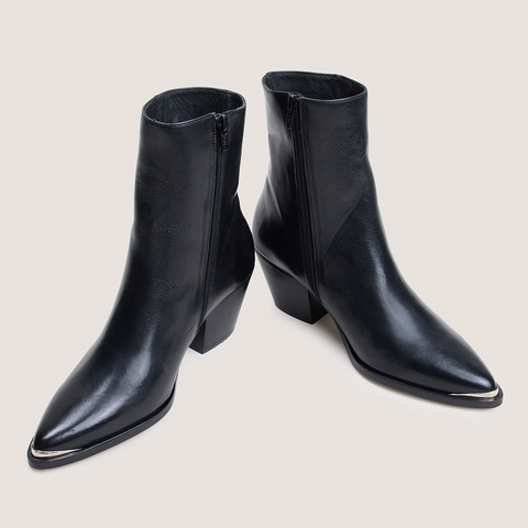 Heeled ankle boots with silver toe caps black