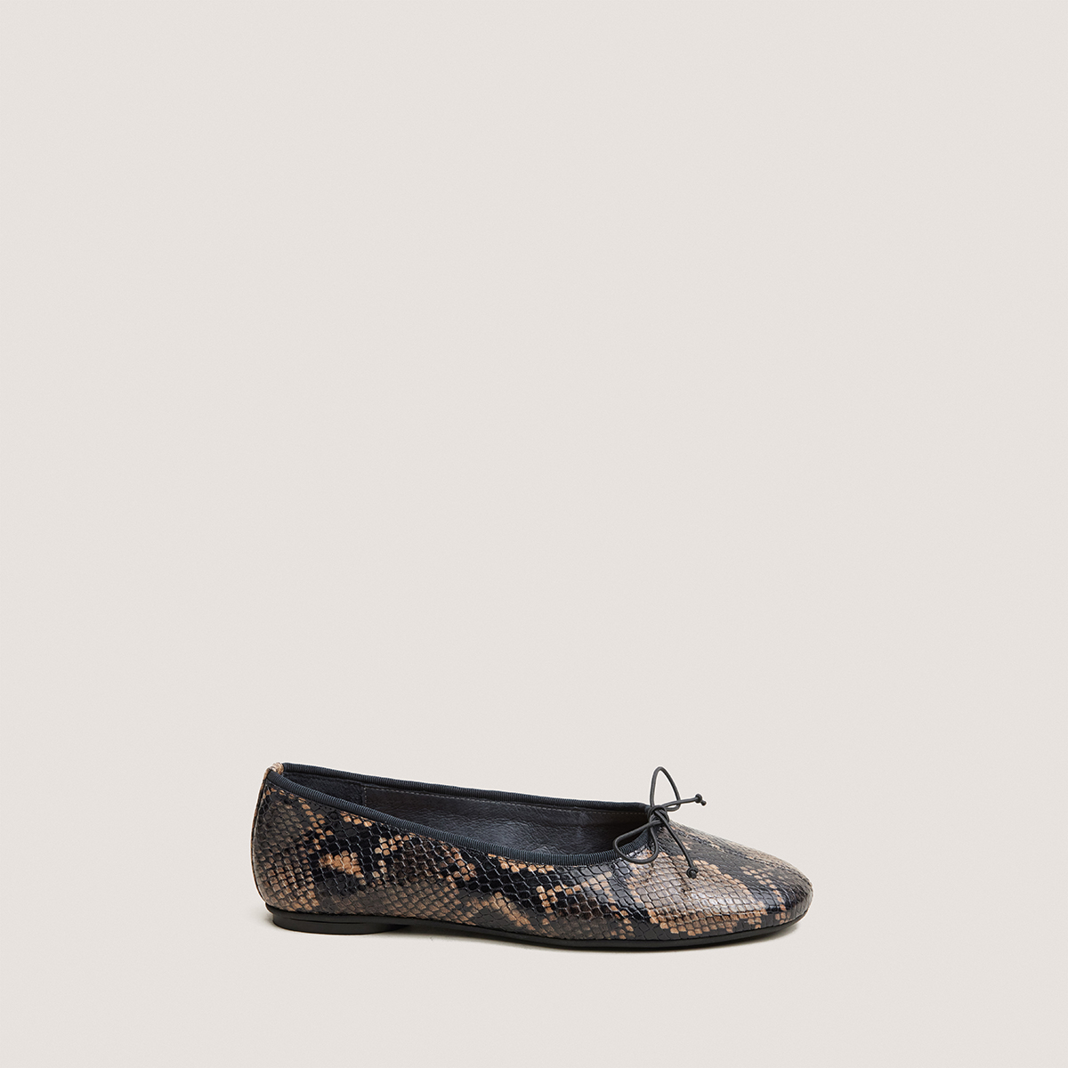 Ballet flats with small laces in taupe python-effect leather | DALLETTE