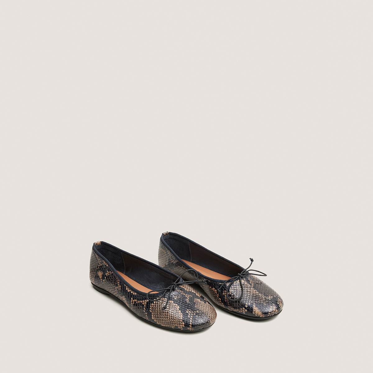 Ballet flats with small laces in taupe python-effect leather | DALLETTE