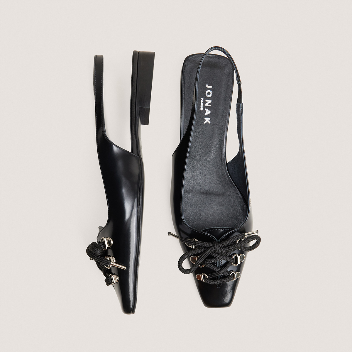 Lace-Up Slingback Ballet Flats black