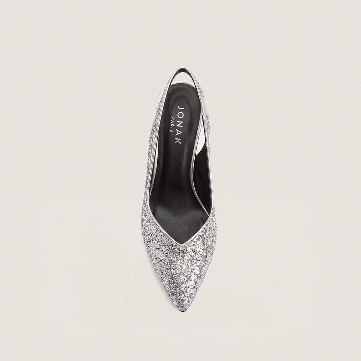 Pointed-toe slingback pumps in silver glitter | DILETTO