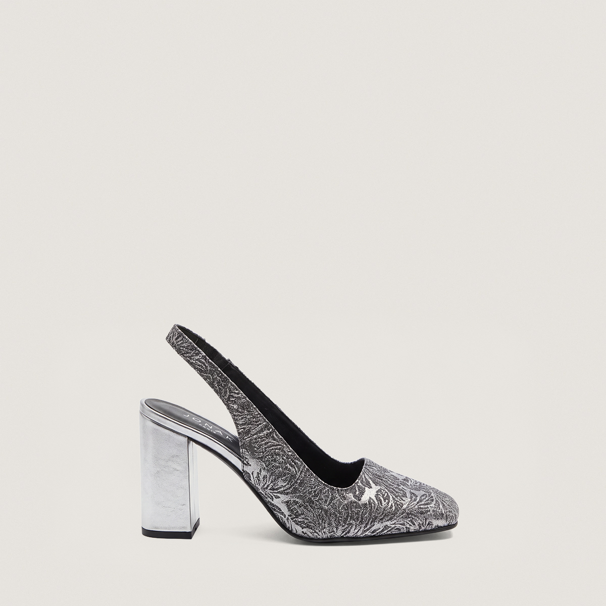 Square-Toe Heeled Pumps in silver iridescent fabric and silver synthetic | DACK