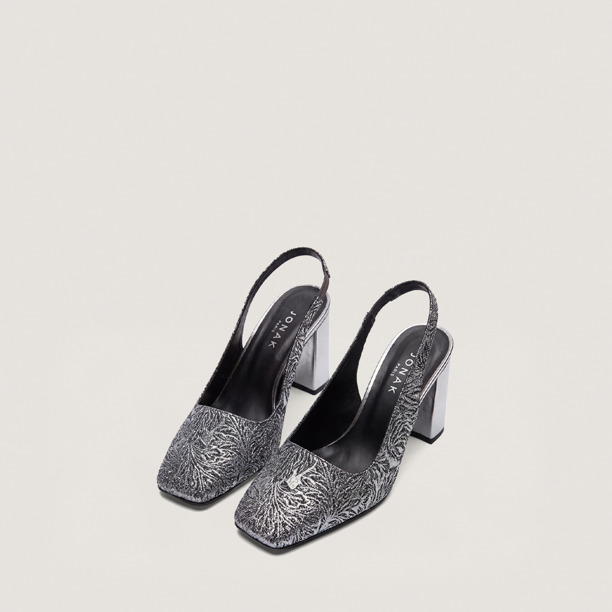 Square-Toe Heeled Pumps in silver iridescent fabric and silver synthetic | DACK