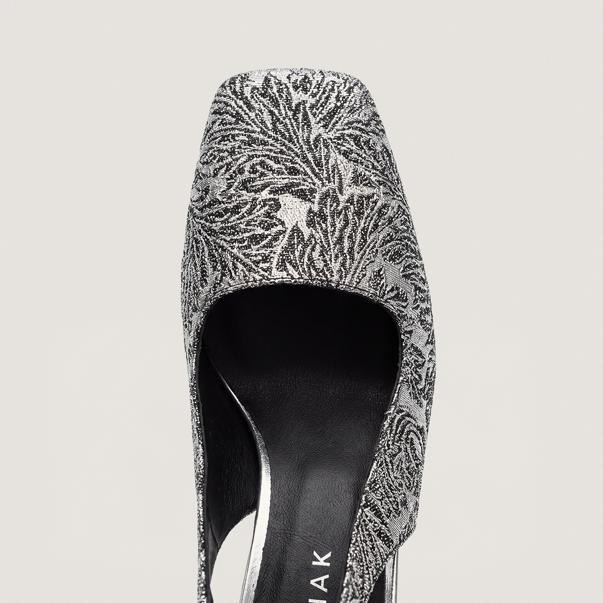 Square-Toe Heeled Pumps in silver iridescent fabric and silver synthetic | DACK
