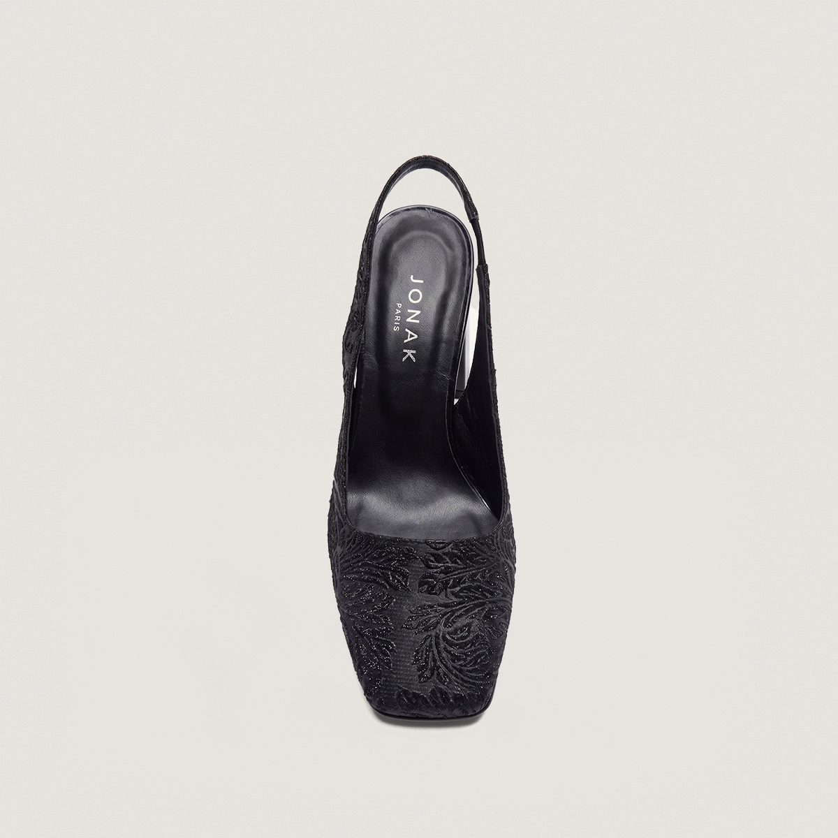 Square-Toe Heeled Pumps in black iridescent fabric and black synthetic | DACK