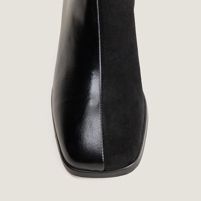 Heeled ankle boots in black leather and black split leather | vipo