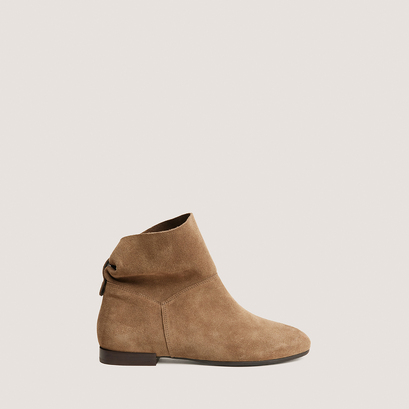 Flat ankle boots in taupe split leather | pluton