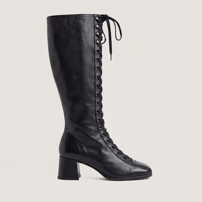 Heeled lace-up boots in black leather | VISION