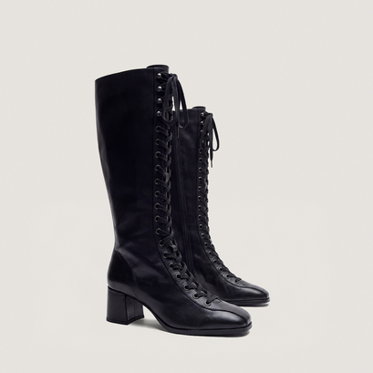 Heeled lace-up boots in black leather | VISION