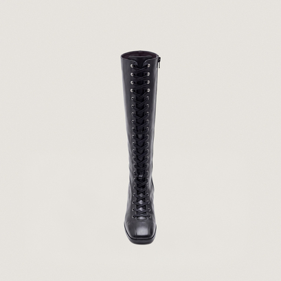 Heeled lace-up boots in black leather | VISION