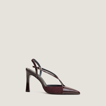 Pointed-toe high-heeled pumps in bordeaux patent and bordeaux suede | dautomne