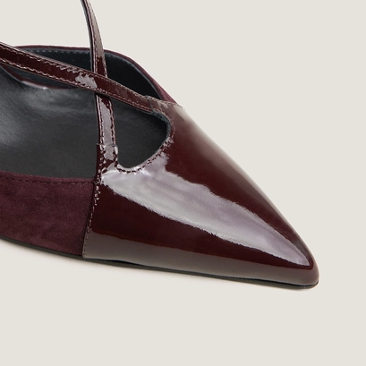 Pointed-toe high-heeled pumps in bordeaux patent and bordeaux suede | dautomne