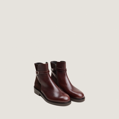Round-toe ankle boots in chocolate leather and brown suede | dootsy