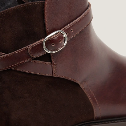 Round-toe ankle boots in chocolate leather and brown suede | dootsy