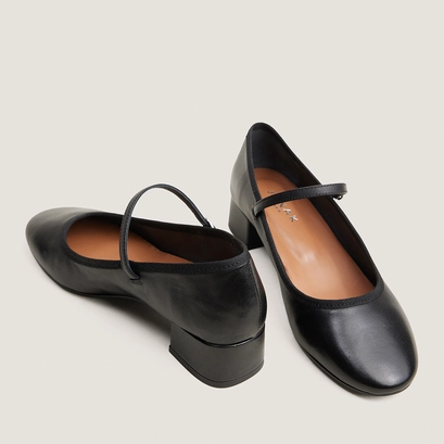 Heeled mary janes in black leather | douro