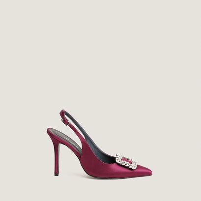 Pointed-toe slingback pumps in bordeaux satin | dovelus