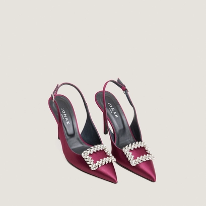 Pointed-toe slingback pumps in bordeaux satin | dovelus