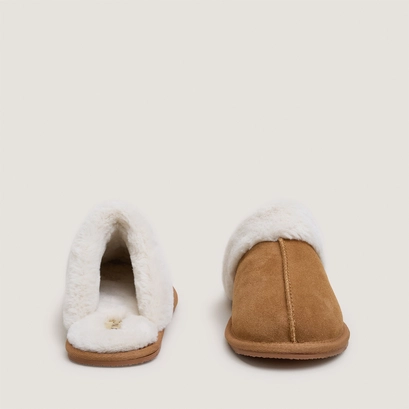Slippers in hazelnut synthetic fur split leather | junior