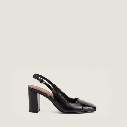 Heeled pumps in black croco-effect leather and black leather | destino