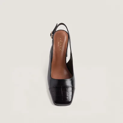 Heeled pumps in black croco-effect leather and black leather | destino