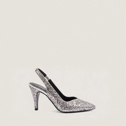 Pointed-toe slingback pumps silver