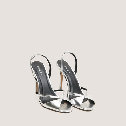 Heeled sandals with round toes silver