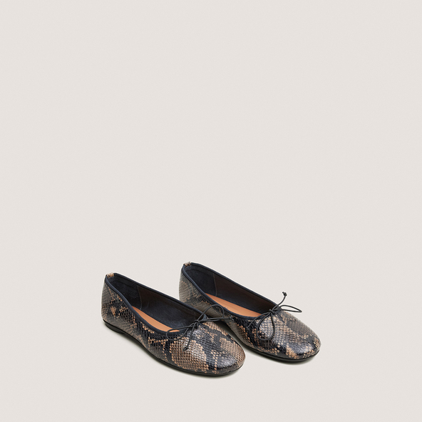 Ballet flats with small laces in taupe python-effect leather | DALLETTE