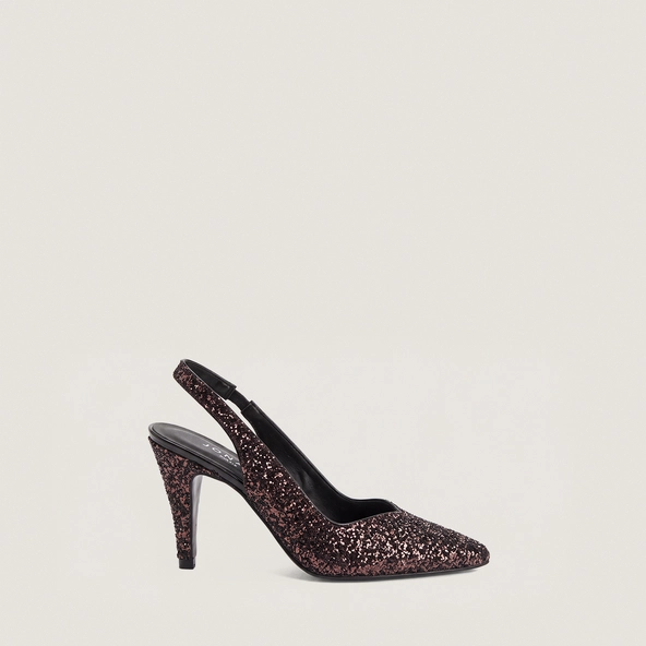 Pointed-toe slingback pumps in brown glitter | DILETTO
