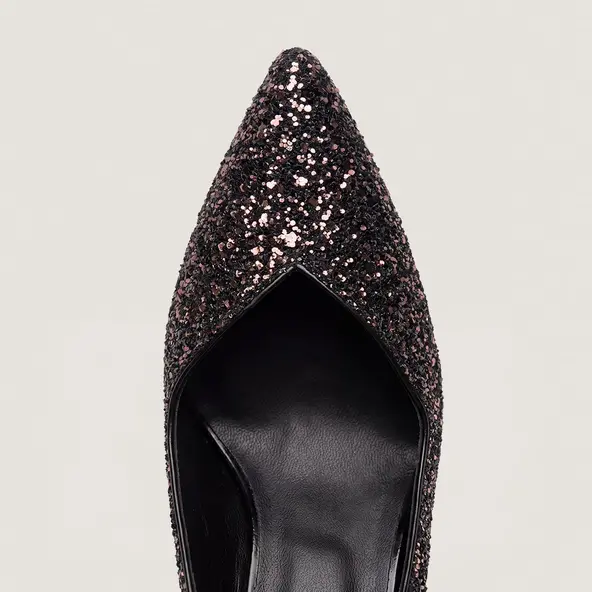 Pointed-toe slingback pumps in brown glitter | DILETTO