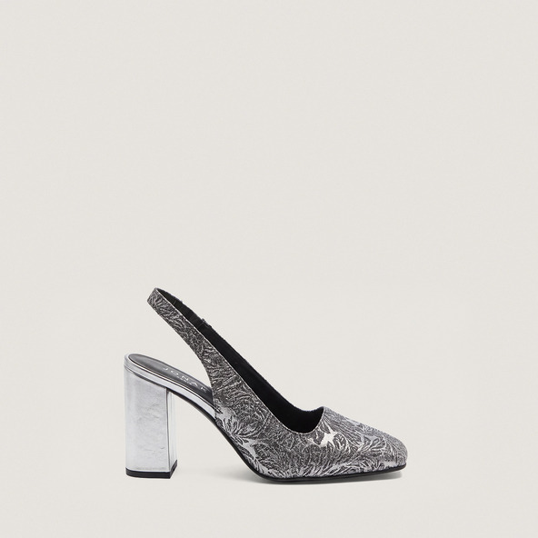 Square-Toe Heeled Pumps in silver iridescent fabric and silver synthetic | DACK