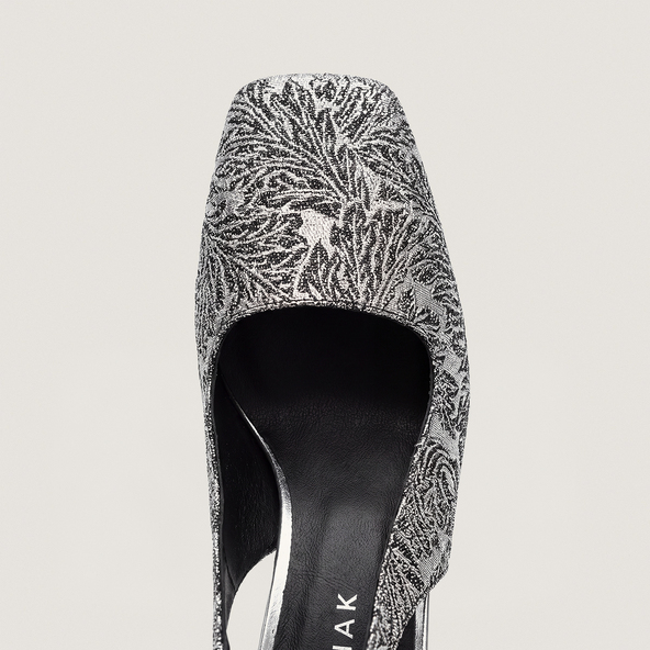 Square-Toe Heeled Pumps in silver iridescent fabric and silver synthetic | DACK