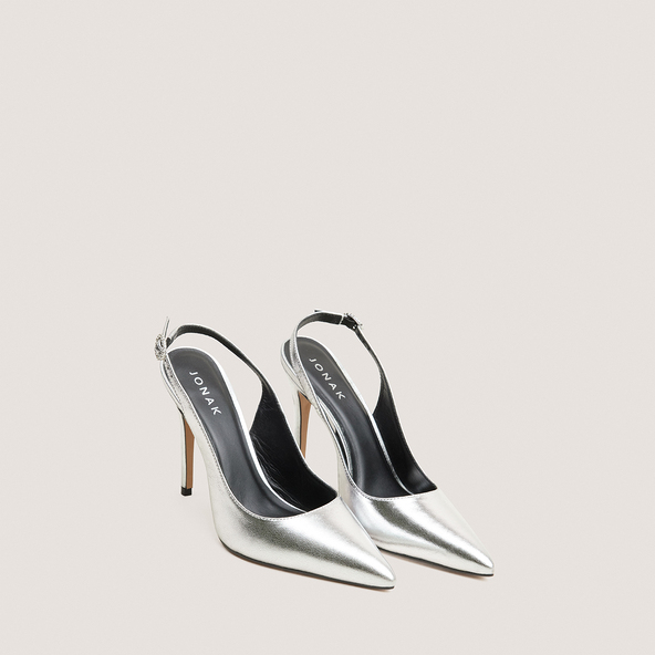 Slingbacks with pointed toes in silver metallic leather | FLAMME