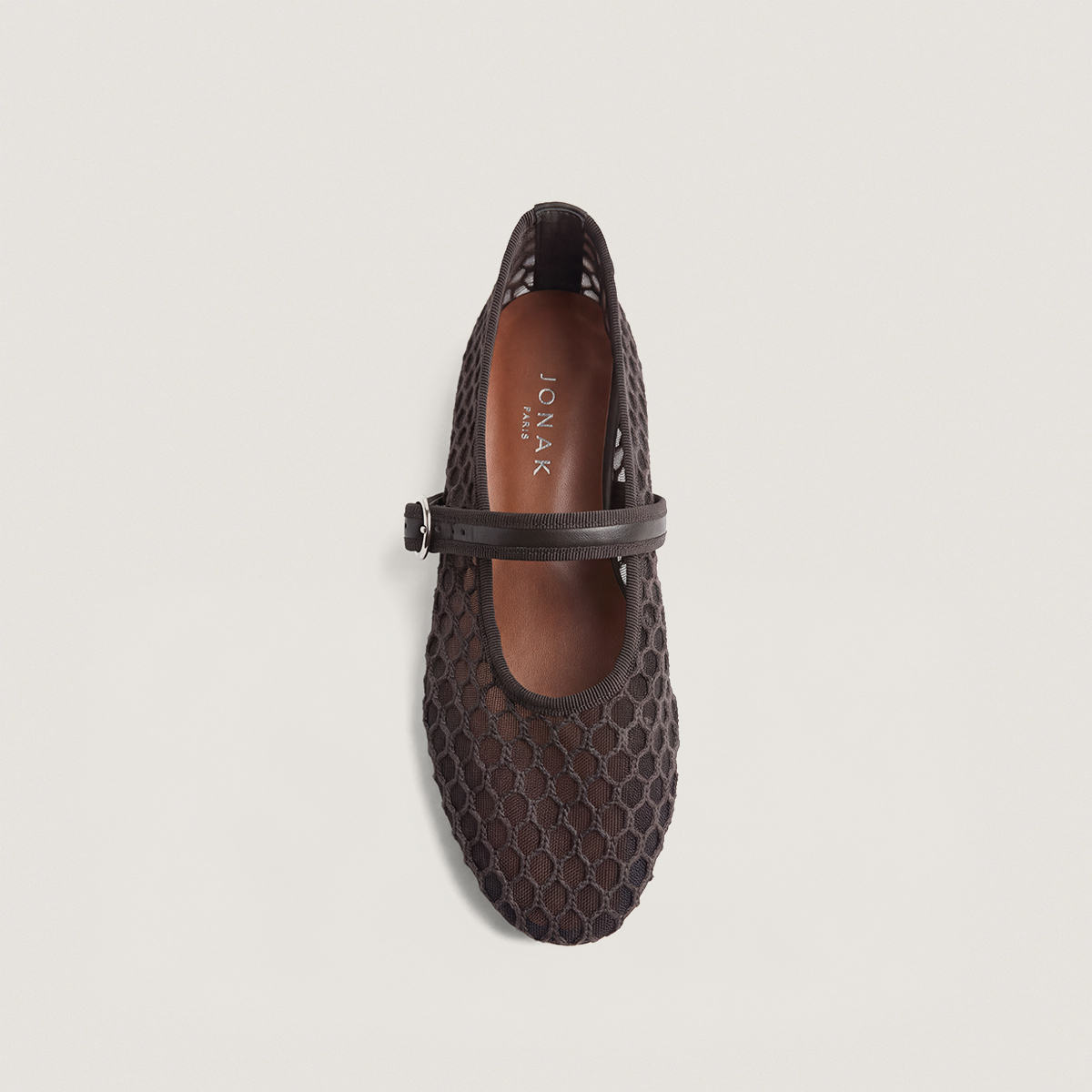 Ballet Flats with Straps in brown mesh and leather | DEESSIA