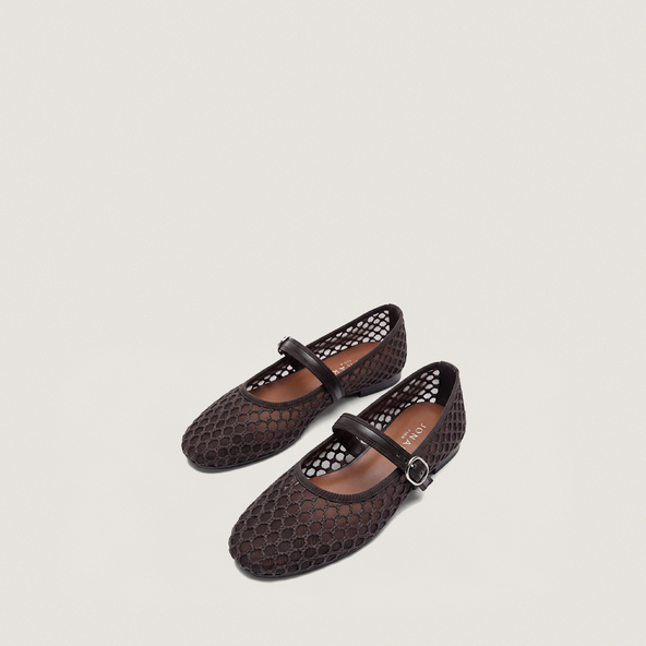 Ballet Flats with Straps in brown mesh and leather | DEESSIA