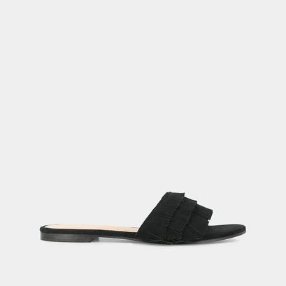 Mules en velours noir with fringe | wendy