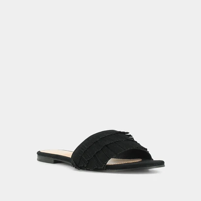 Mules en velours noir with fringe | wendy