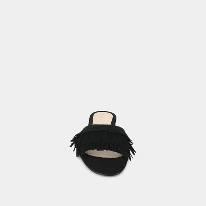 Mules en velours noir with fringe | wendy