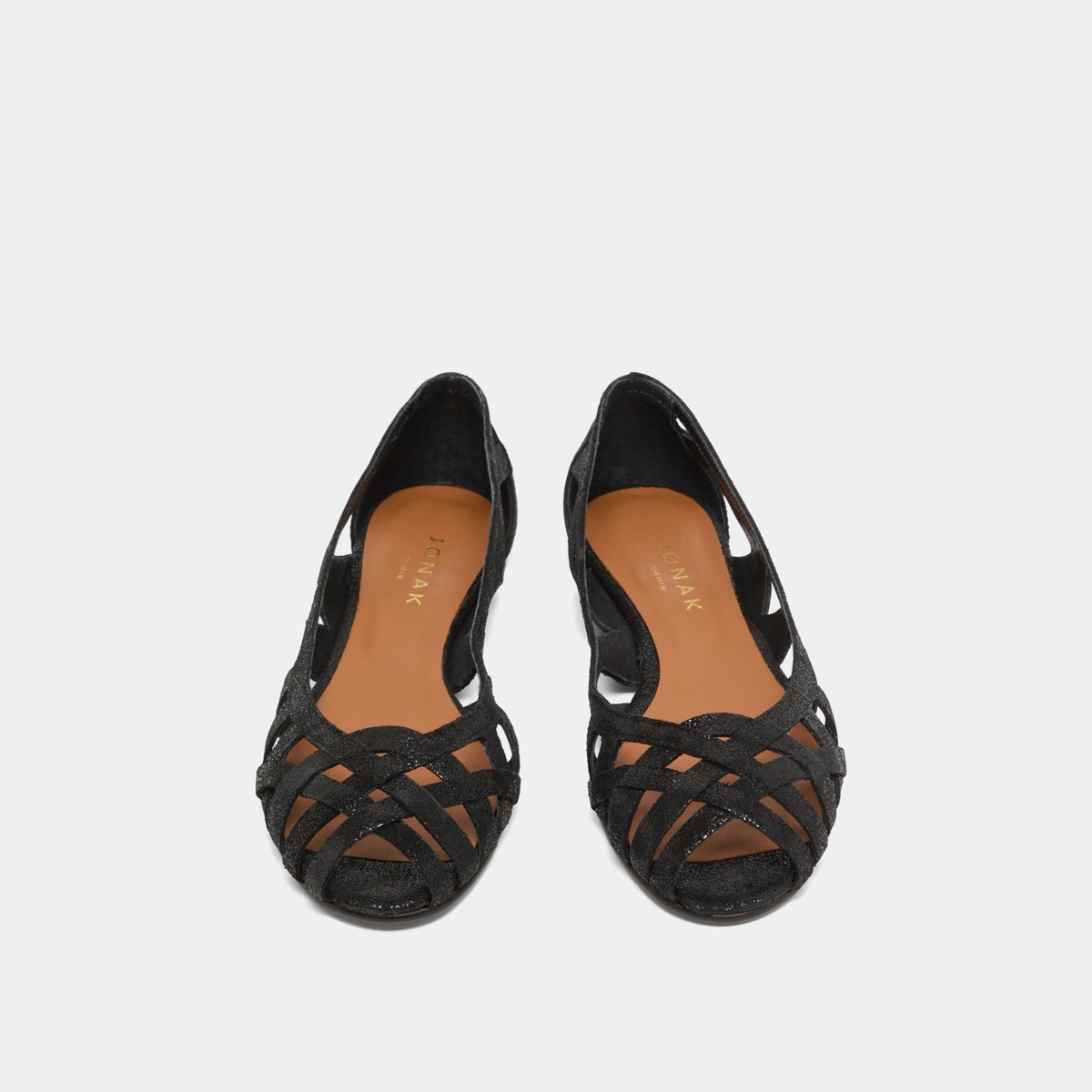 Cut-out ballet flats in black platinum laminated suede | DERAY