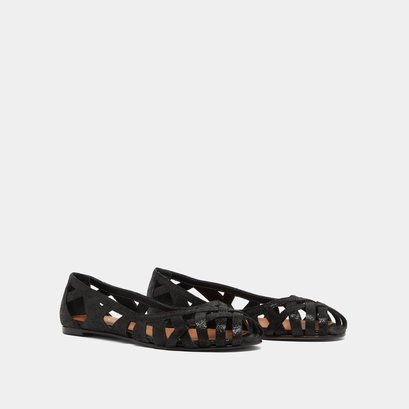 Cut-out ballet flats in black platinum laminated suede | deray