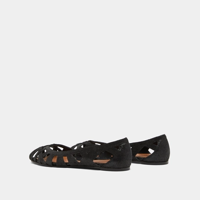 Cut-out ballet flats in black platinum laminated suede | deray