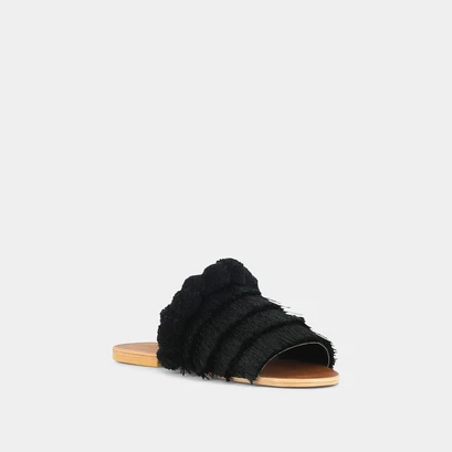 Mules en tissu noir with fringe | joujou