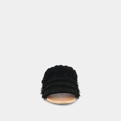 Mules en tissu noir with fringe | joujou
