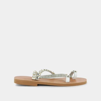 Sandales &agrave; bijoux in white leather | cristo