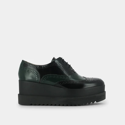 Derbies &agrave; plateforme in black and green leather | amico