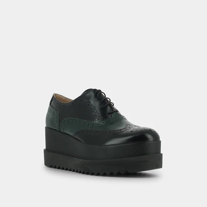 Derbies &agrave; plateforme in black and green leather | amico