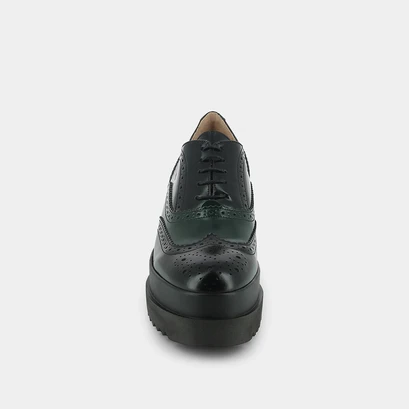 Derbies &agrave; plateforme in black and green leather | amico