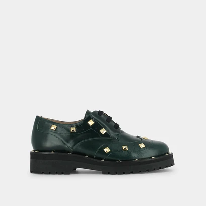 Derbies &agrave; clous in green leather | aiva
